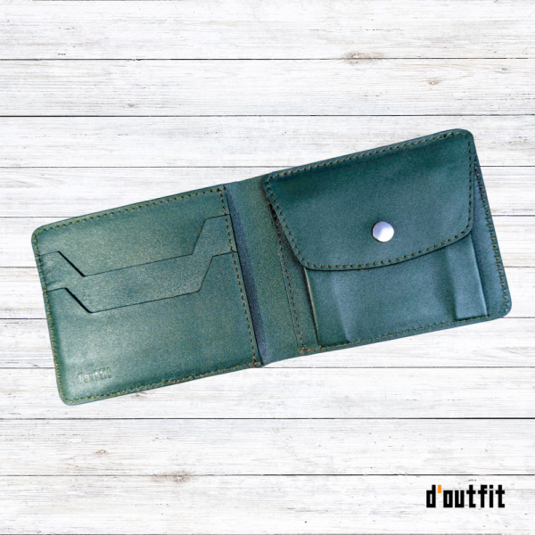Bifold Coin Pocket Wallet - Bottle Green Genuine Leather